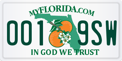 FL license plate 0019SW