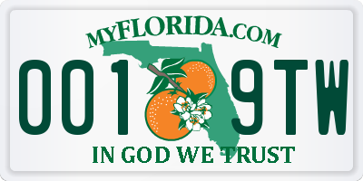 FL license plate 0019TW