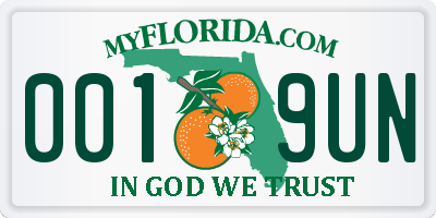 FL license plate 0019UN
