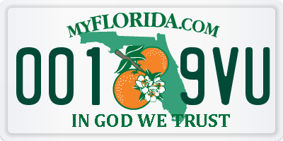 FL license plate 0019VU