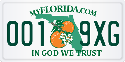 FL license plate 0019XG