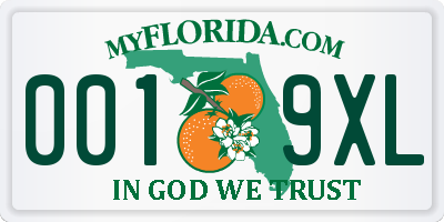 FL license plate 0019XL