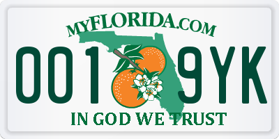 FL license plate 0019YK