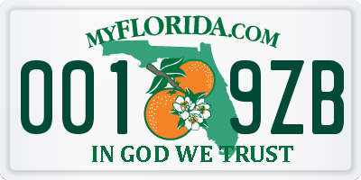 FL license plate 0019ZB