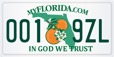 FL license plate 0019ZL