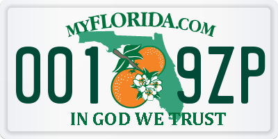 FL license plate 0019ZP