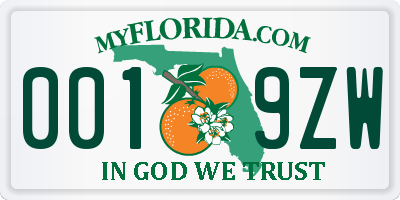FL license plate 0019ZW