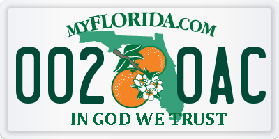 FL license plate 0020AC