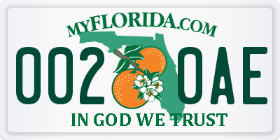 FL license plate 0020AE