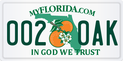 FL license plate 0020AK