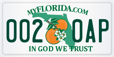 FL license plate 0020AP
