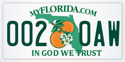 FL license plate 0020AW