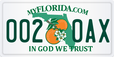 FL license plate 0020AX