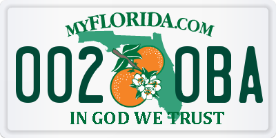 FL license plate 0020BA