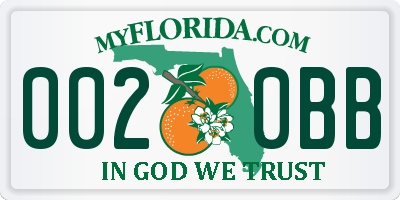 FL license plate 0020BB