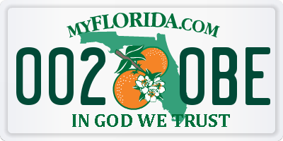 FL license plate 0020BE