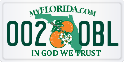 FL license plate 0020BL