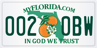 FL license plate 0020BW