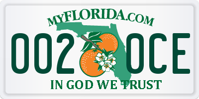 FL license plate 0020CE