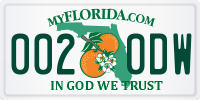 FL license plate 0020DW
