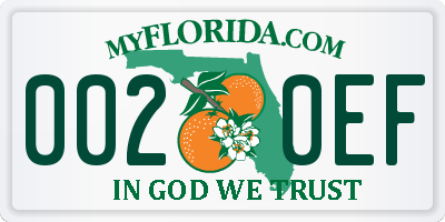 FL license plate 0020EF