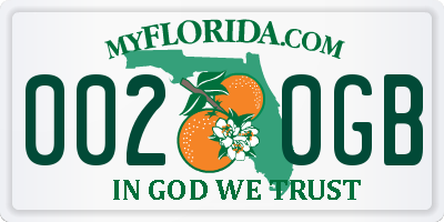 FL license plate 0020GB