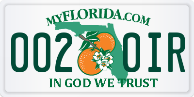 FL license plate 0020IR