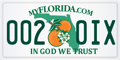 FL license plate 0020IX