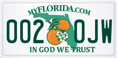 FL license plate 0020JW