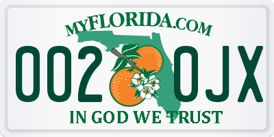 FL license plate 0020JX