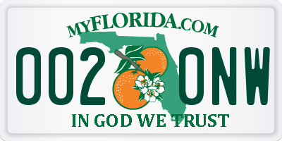 FL license plate 0020NW