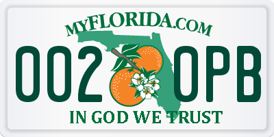 FL license plate 0020PB