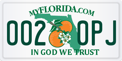 FL license plate 0020PJ