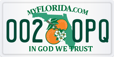 FL license plate 0020PQ