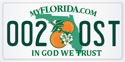 FL license plate 0020ST
