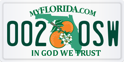 FL license plate 0020SW