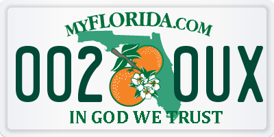 FL license plate 0020UX