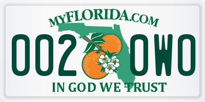 FL license plate 0020WO