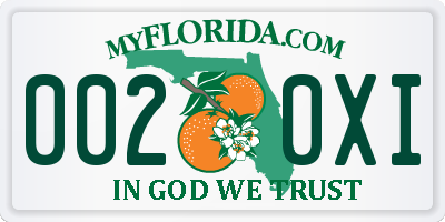 FL license plate 0020XI
