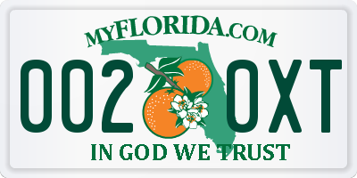 FL license plate 0020XT