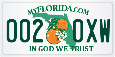 FL license plate 0020XW