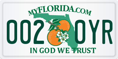 FL license plate 0020YR