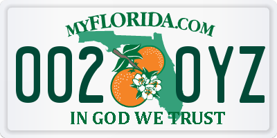 FL license plate 0020YZ