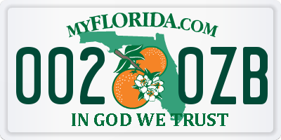 FL license plate 0020ZB