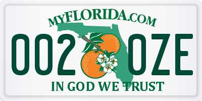 FL license plate 0020ZE