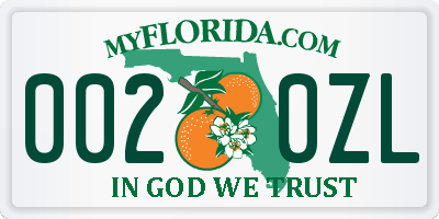 FL license plate 0020ZL
