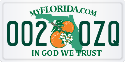 FL license plate 0020ZQ