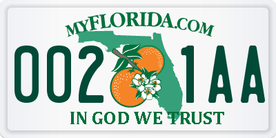 FL license plate 0021AA