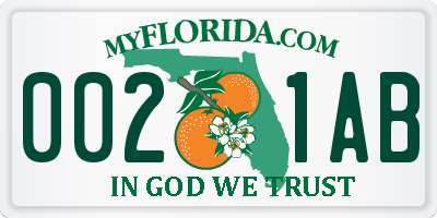 FL license plate 0021AB