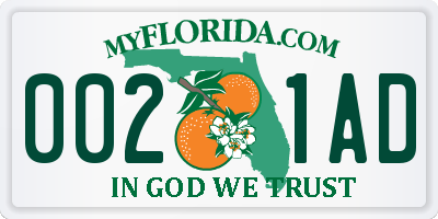 FL license plate 0021AD